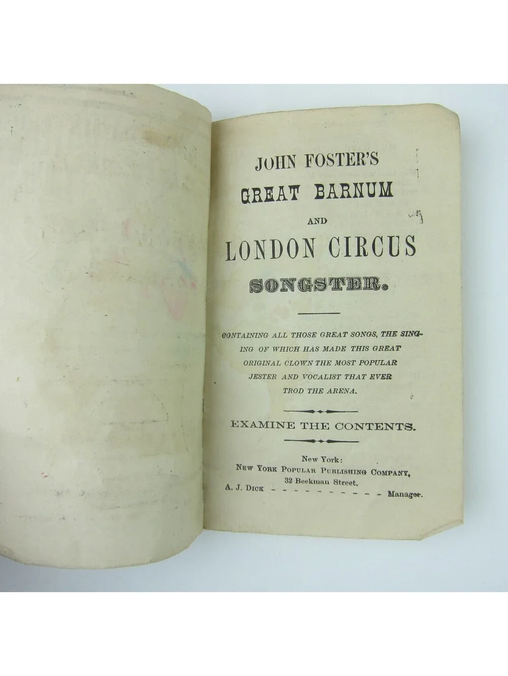 John Foster's Great Barnum & London Circus Clown Songster Booklet Antique 1880s
